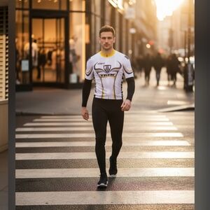 White and Black Jersey with Yellow Trim